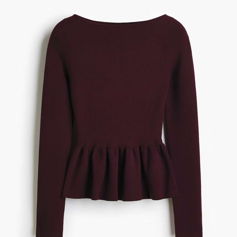 Burgundy Long-Sleeve Peplum Top